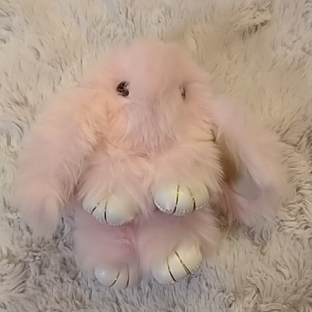 Pink Fluffy 🐰 Keychain with Golden Metal Fitting 🌼NEW🌼
